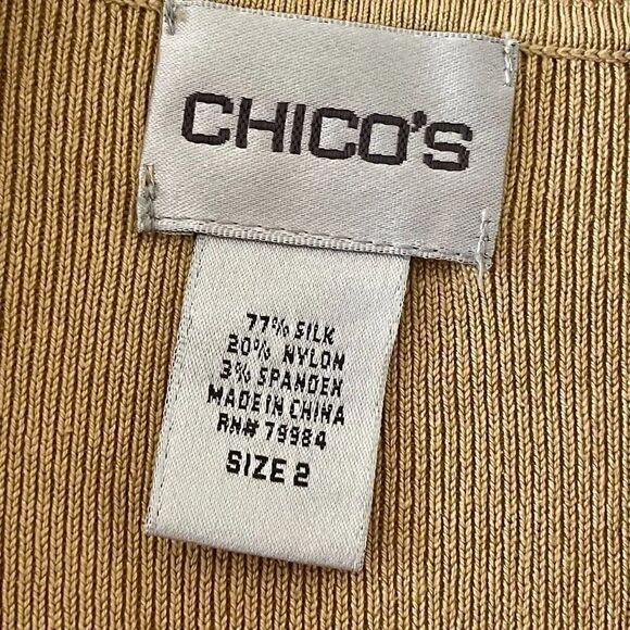 Chico’s Women’s Sleeveless Mock Neck Mustard Knit Silk Blend Tank Top 2 #1070 - Picture 10 of 13